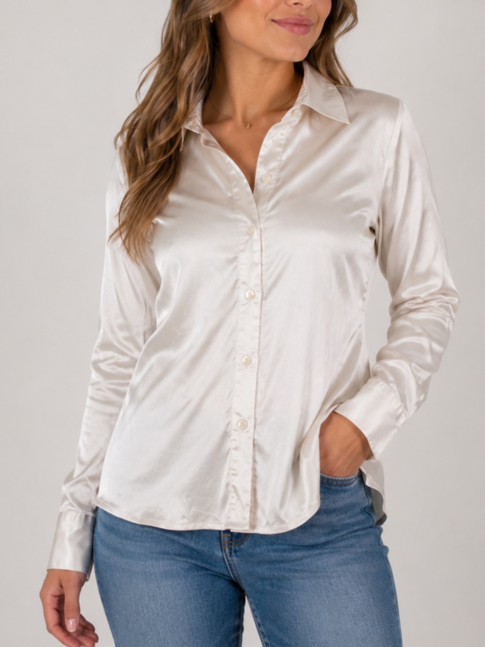The Limited Satin Silky Button Up Office Wear Business Casual Size L